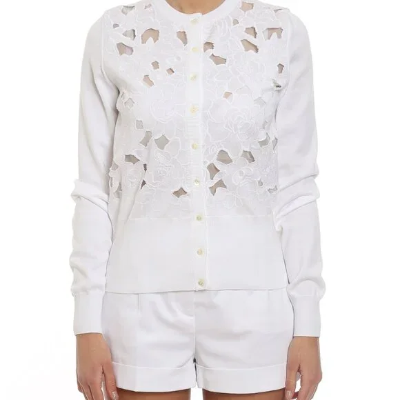 Dolce & Gabbana Small 42 White Cardigan Sweater Floral Knit